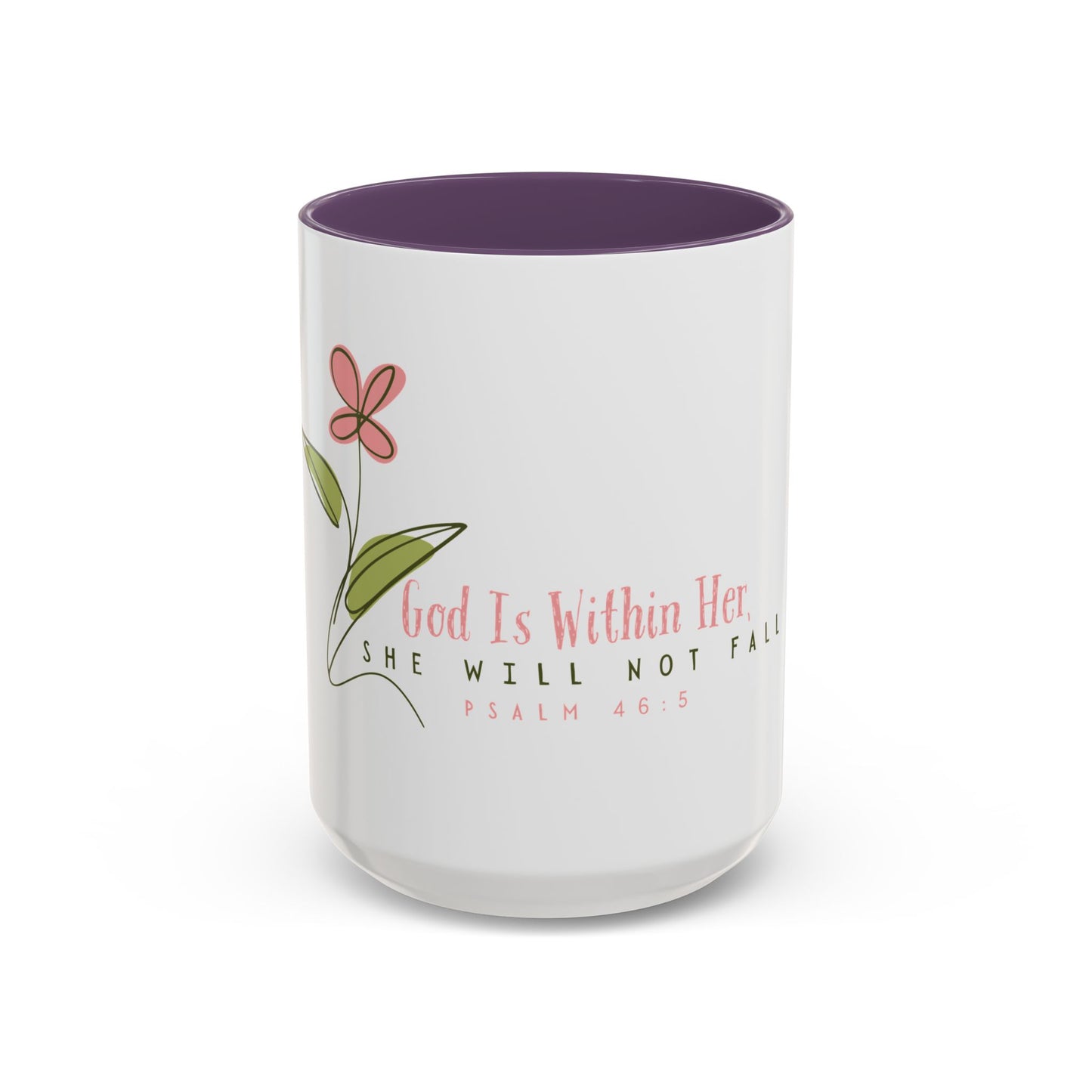 Inspirational Coffee Mug - "God Is Within Her" Psalm 46:5, Motivational Gift, Floral Design, Home Decor, Self-Care, Prayer Mug