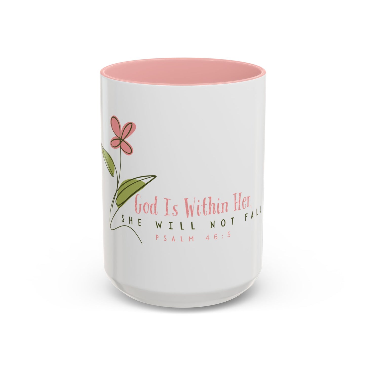 Inspirational Coffee Mug - "God Is Within Her" Psalm 46:5, Motivational Gift, Floral Design, Home Decor, Self-Care, Prayer Mug