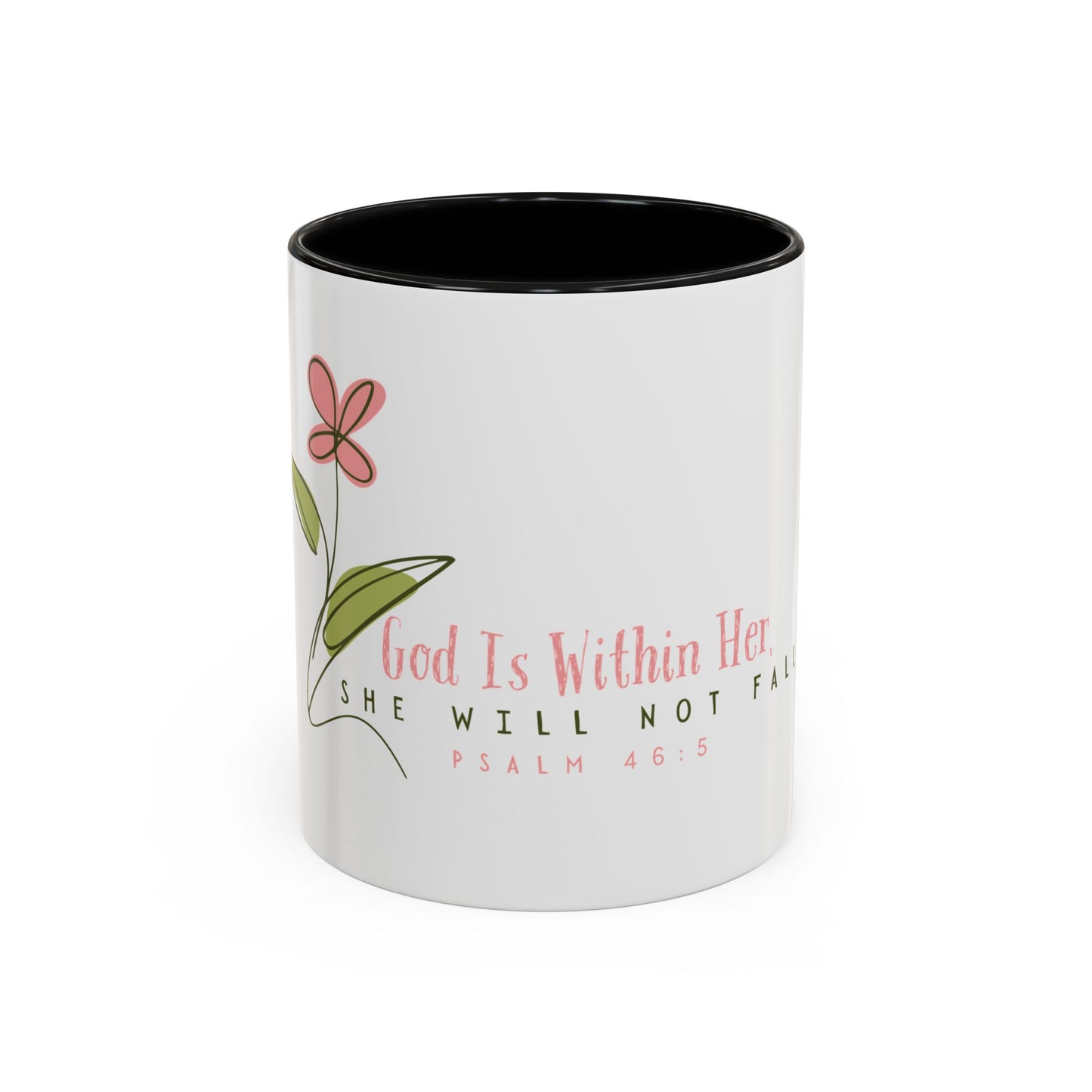 Inspirational Coffee Mug - "God Is Within Her" Psalm 46:5, Motivational Gift, Floral Design, Home Decor, Self-Care, Prayer Mug