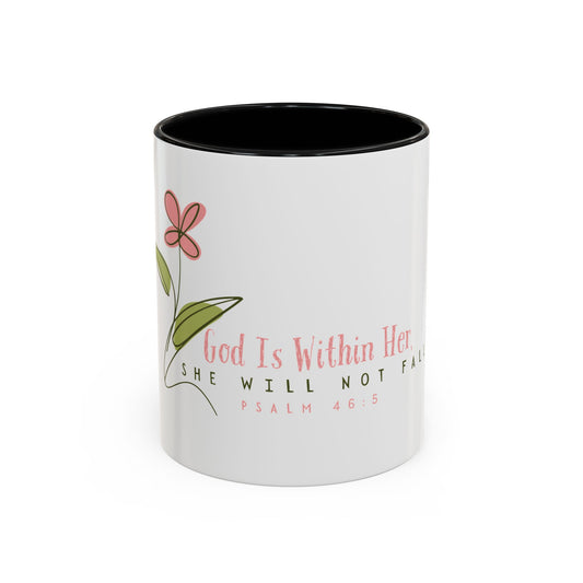Inspirational Coffee Mug - "God Is Within Her" Psalm 46:5, Motivational Gift, Floral Design, Home Decor, Self-Care, Prayer Mug
