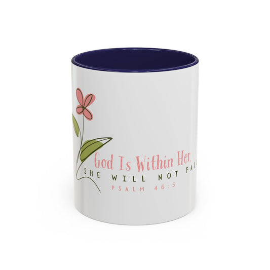 Inspirational Coffee Mug - "God Is Within Her" Psalm 46:5, Motivational Gift, Floral Design, Home Decor, Self-Care, Prayer Mug